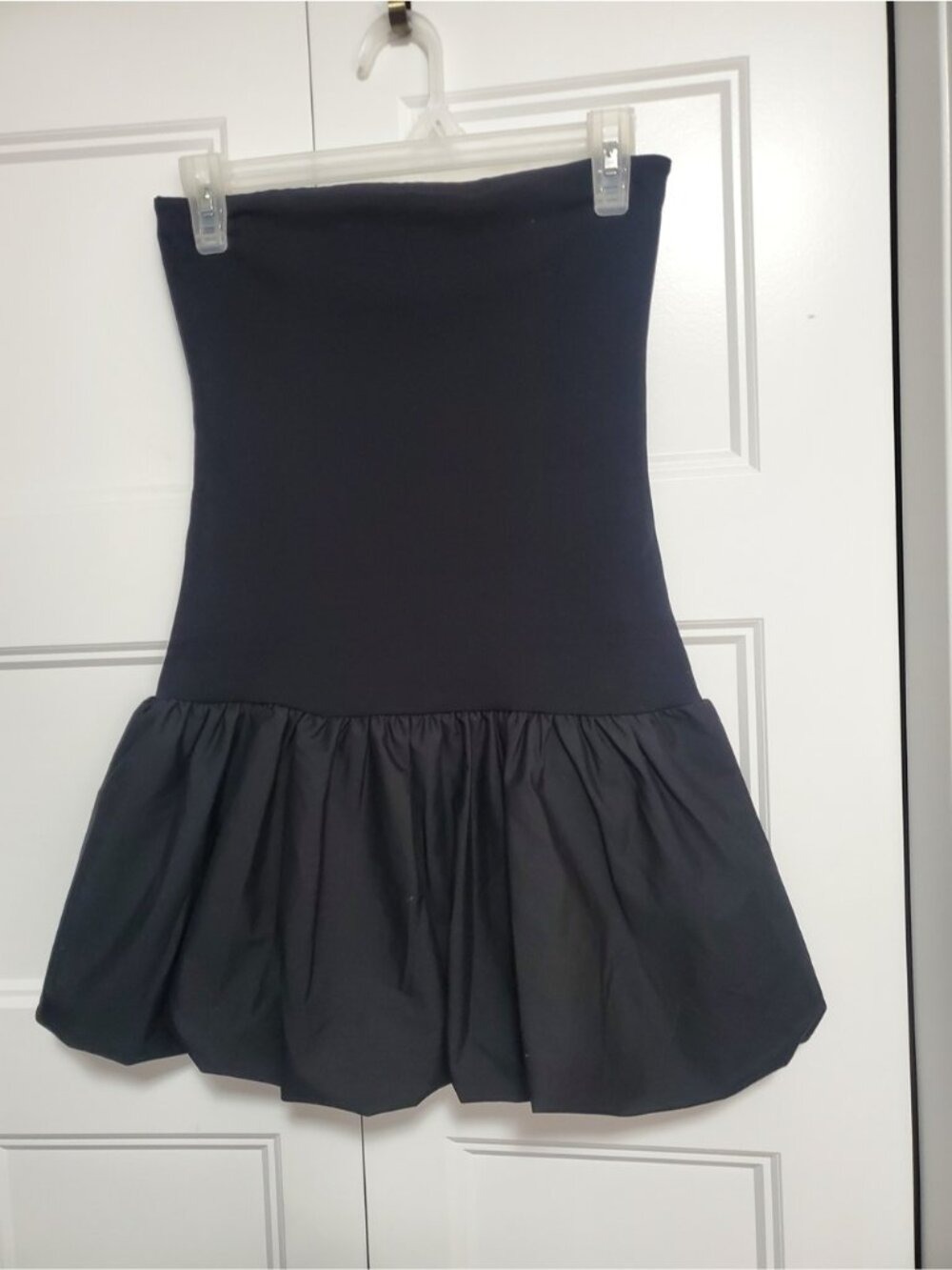 Black Strapless Tube Mini Dress Ruffled Bubble Hem Skirt Small